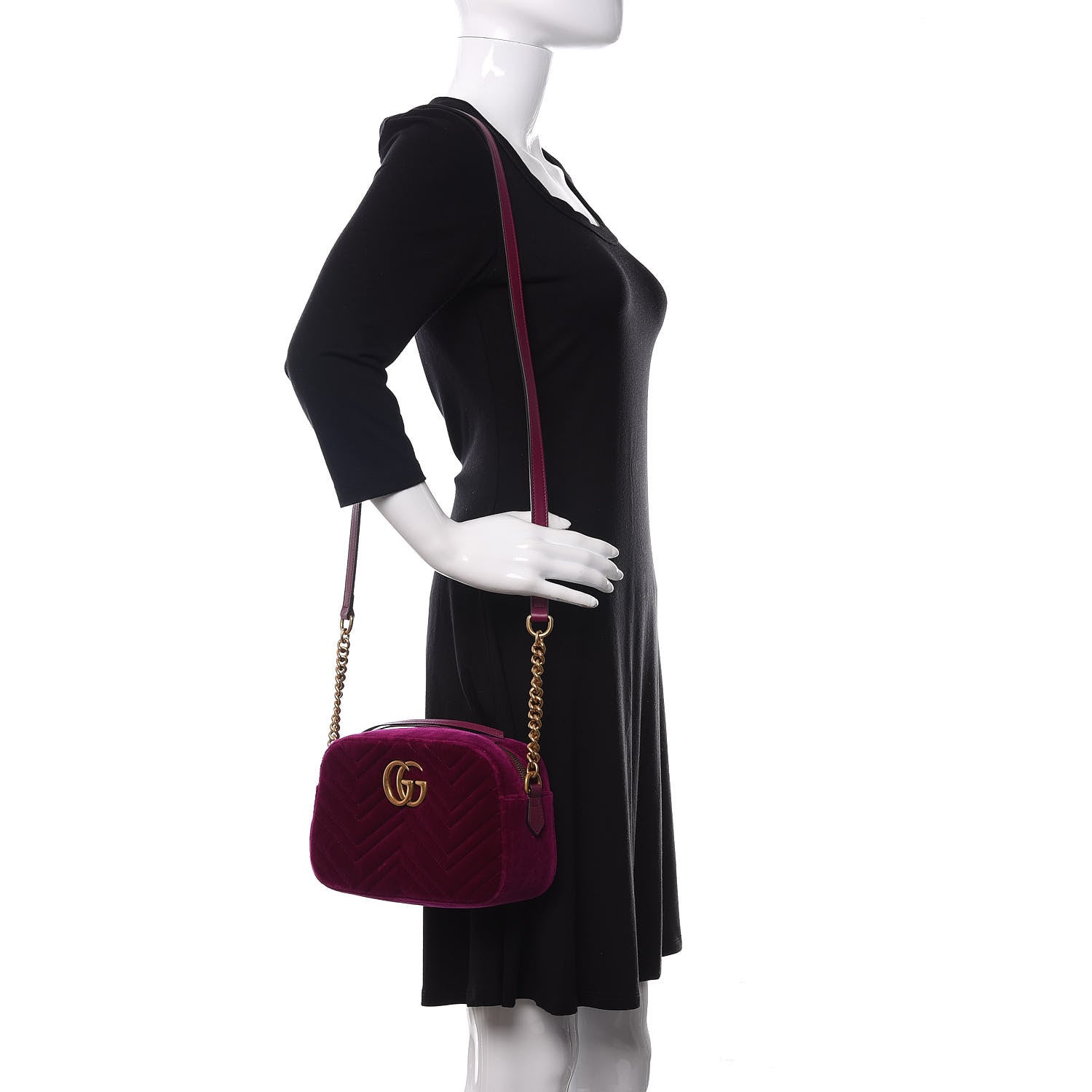 Gucci Velvet Matelasse Small GG Marmont Chain Shoulder Bag Fuchsia Violet Cyclamen 2 of 10