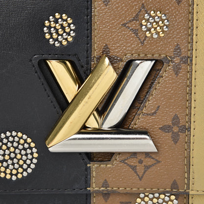 Louis Vuitton Calfskin Reverse Monogram Studded Twist Shoulder Bag MM Black Gold 8 of 13