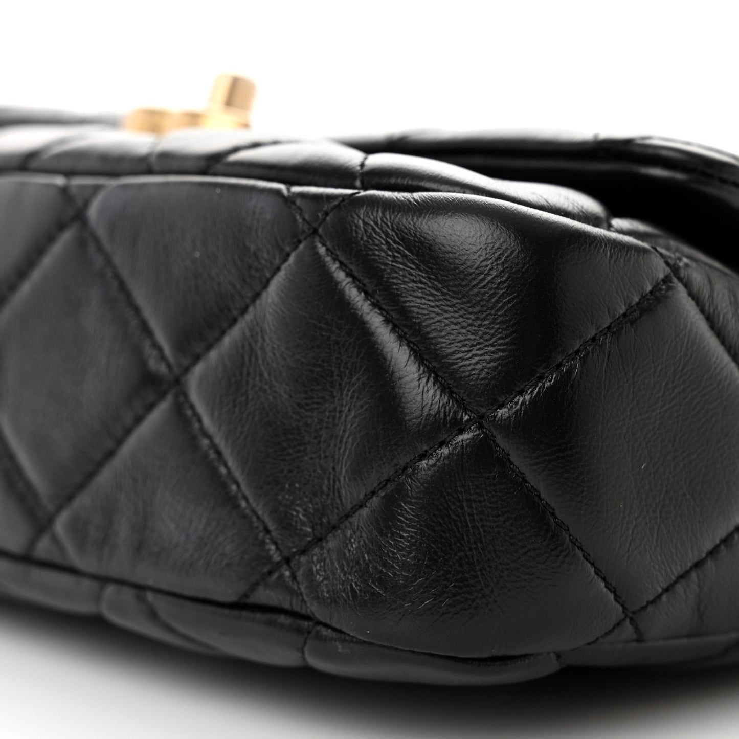 Lambskin Quilted Small Lacquered Chain Flap Black