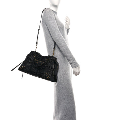 Balenciaga Shiny Supple Calfskin Crocodile Embossed Brass Hardware Neo Classic City Black 2 of 8