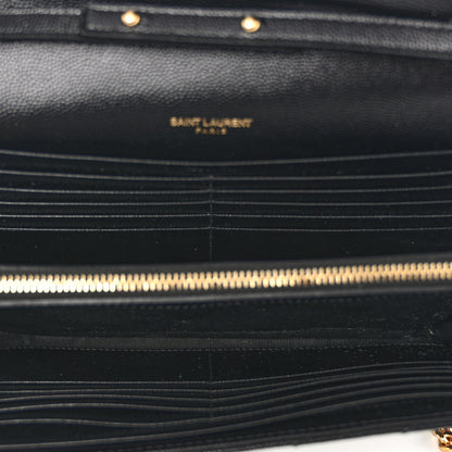 Saint Laurent Grain De Poudre Matelasse Chevron Monogram Chain Wallet Black 5 of 12