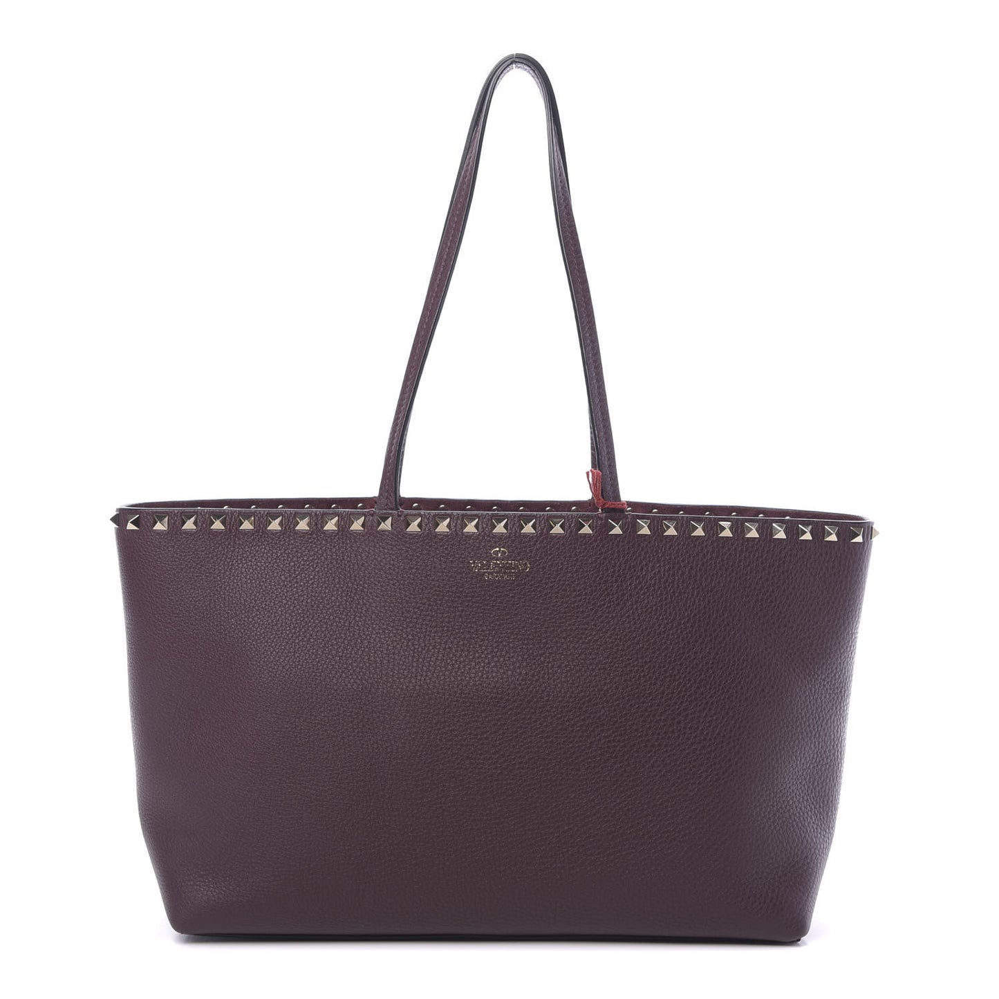 Grained Calfskin Small Rockstud Shoulder Tote Rubin