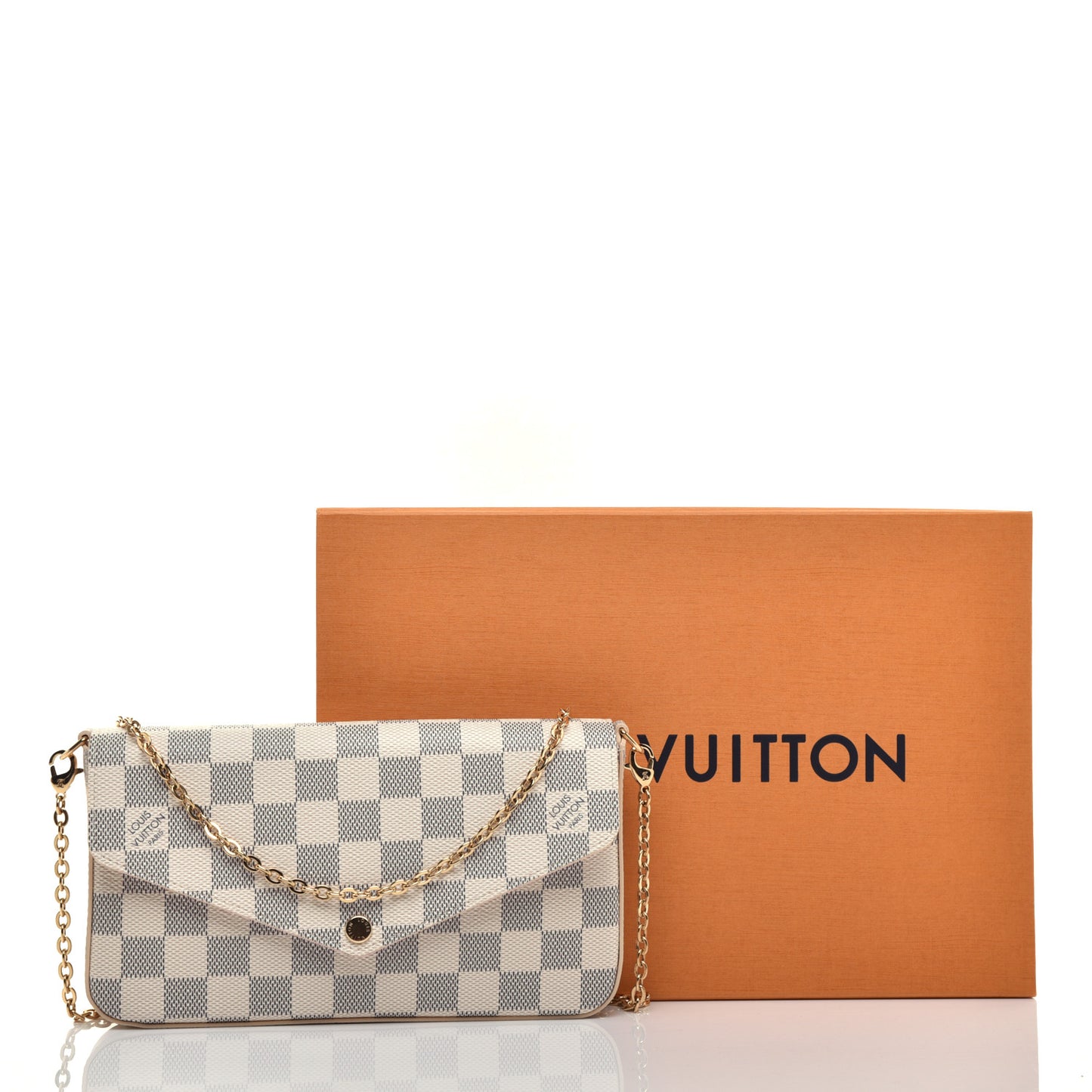 Damier Azur Pochette Felicie Chain Wallet Rose Ballerine
