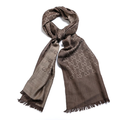 Gucci Wool Silk GG Monogram GGNat Scarf Rope Dark Brown 1 of 4