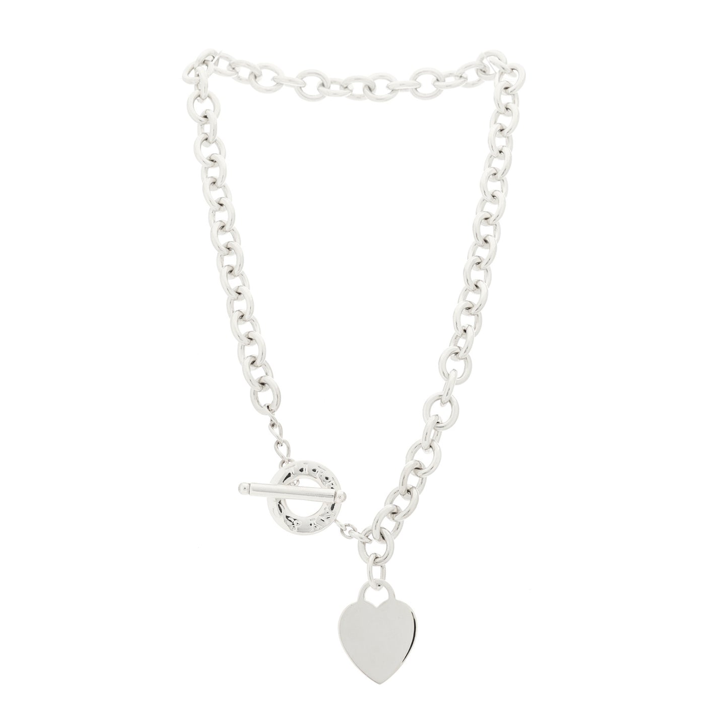 Sterling Silver Heart Tag Toggle Necklace