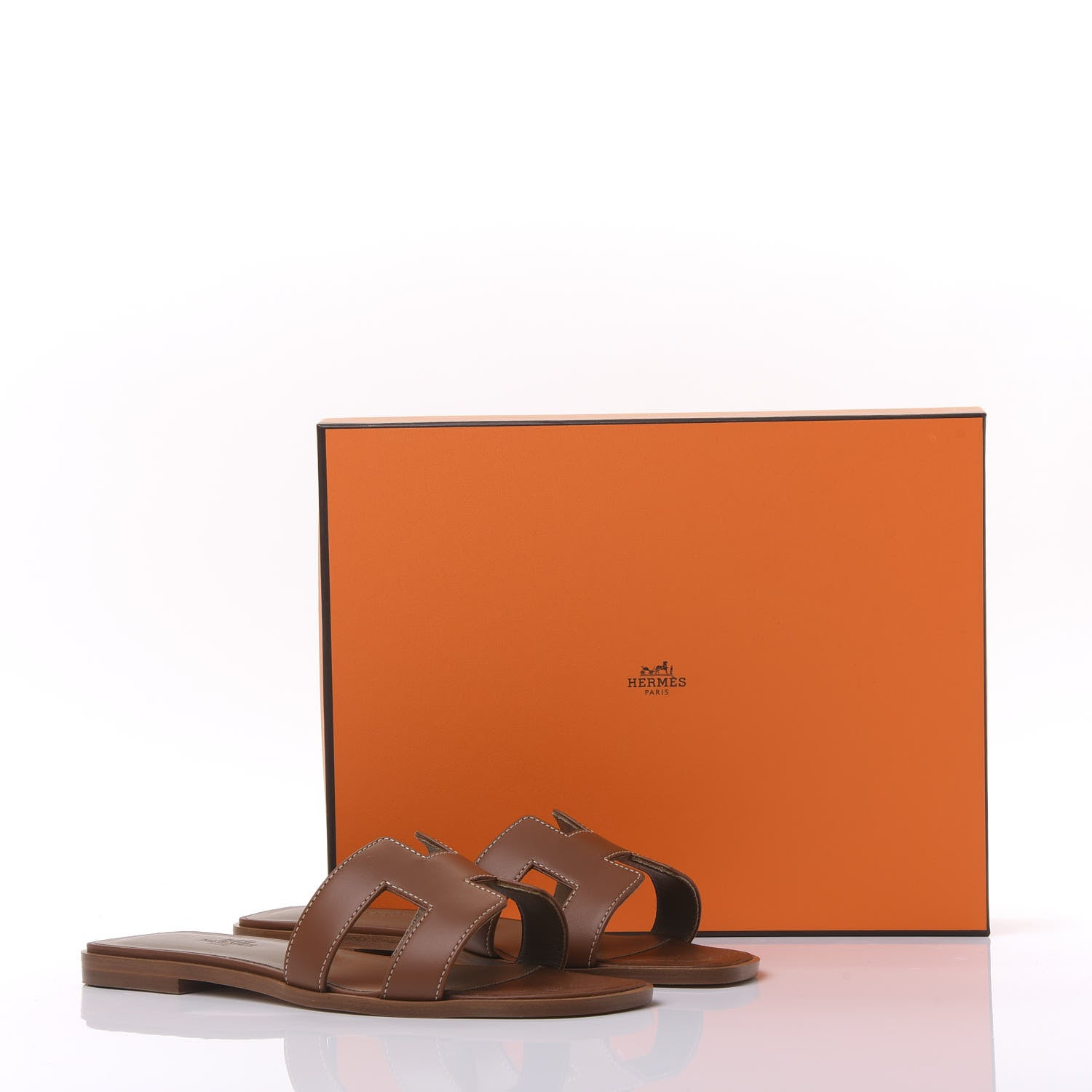 Hermes Box Calfskin Oran Sandals 37.5 Gold 9 of 9