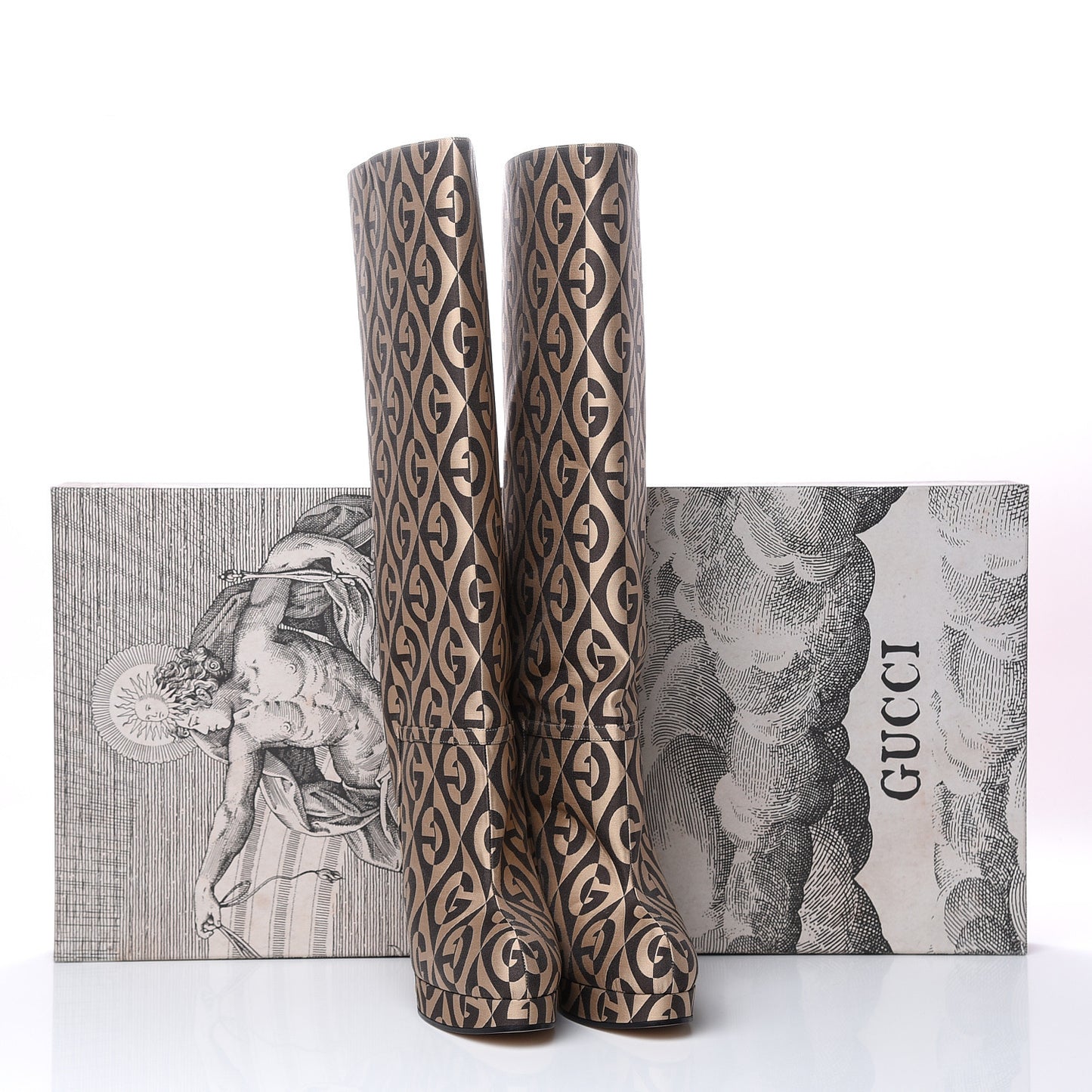 Fabric G Rhombus Print Platform Boots 40 Beige Cocoa