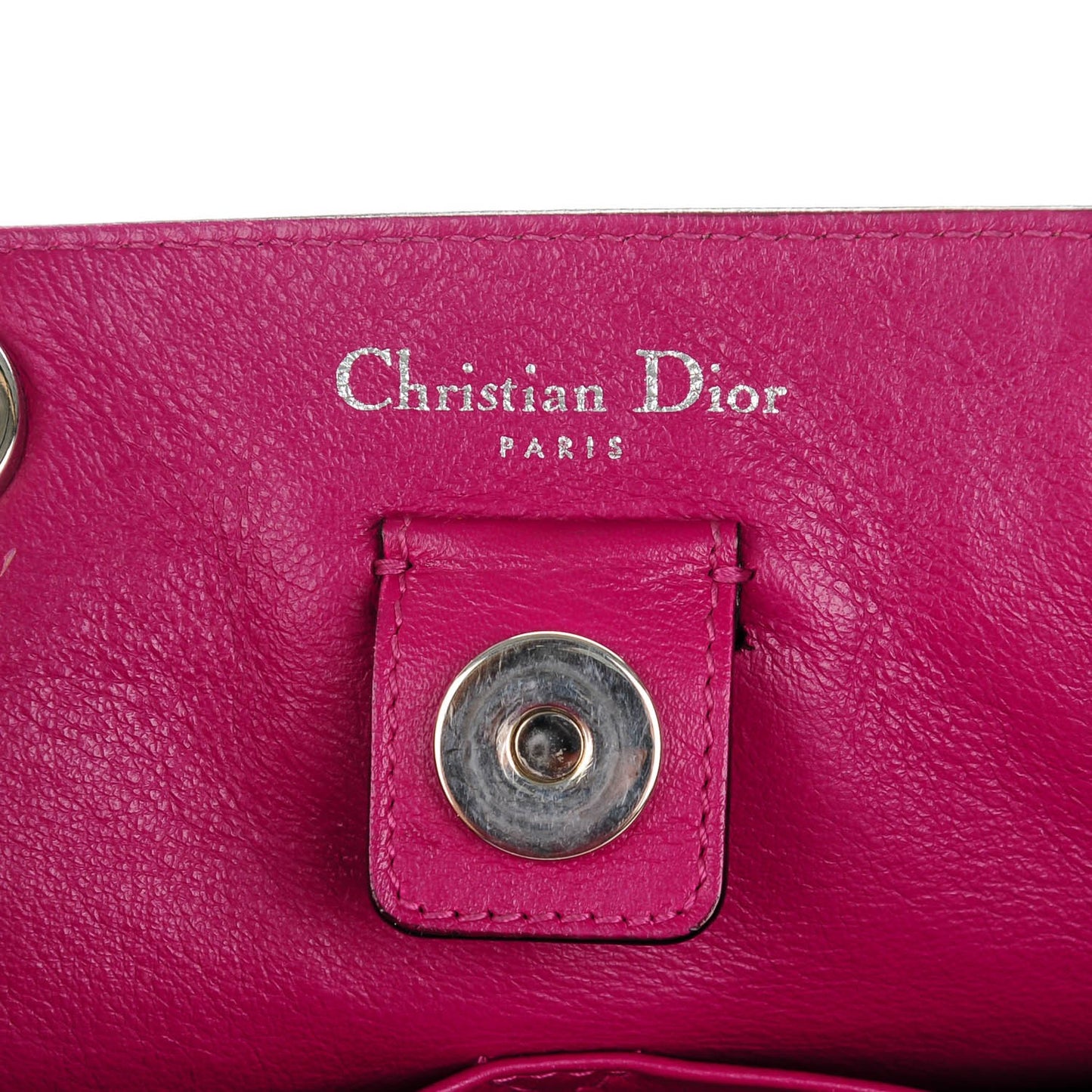 CHRISTIAN Smooth Calfskin Medium Diorissimo Tote Beige Fuchsia