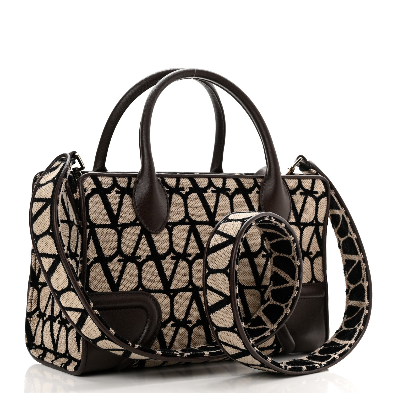 Valentino Garavani Toile Iconographe Goatskin Small Le Quatrieme Shopping Bag Naturale Black Fondant 4 of 11