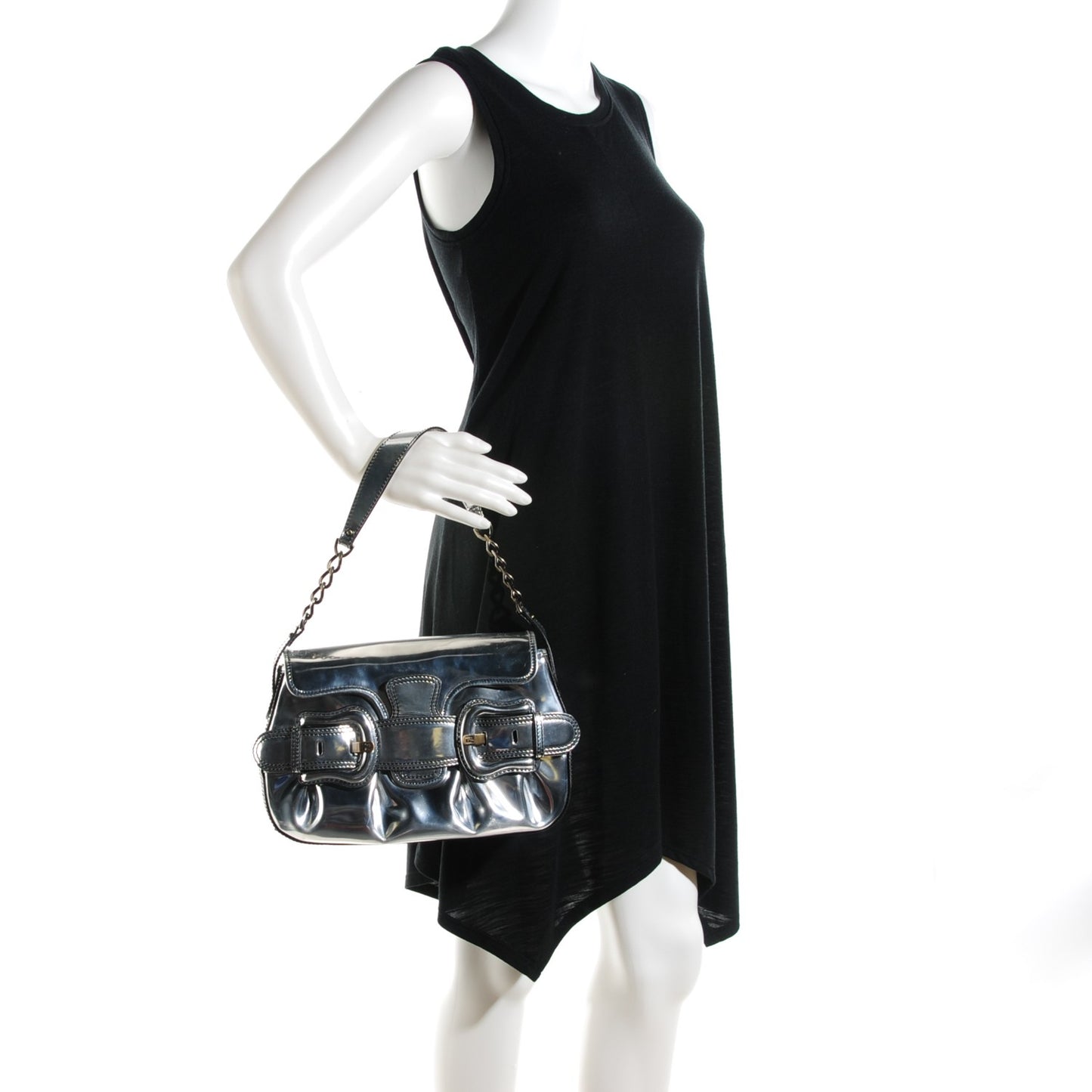 Metallic Calfskin B Bis Flap Bag Silver