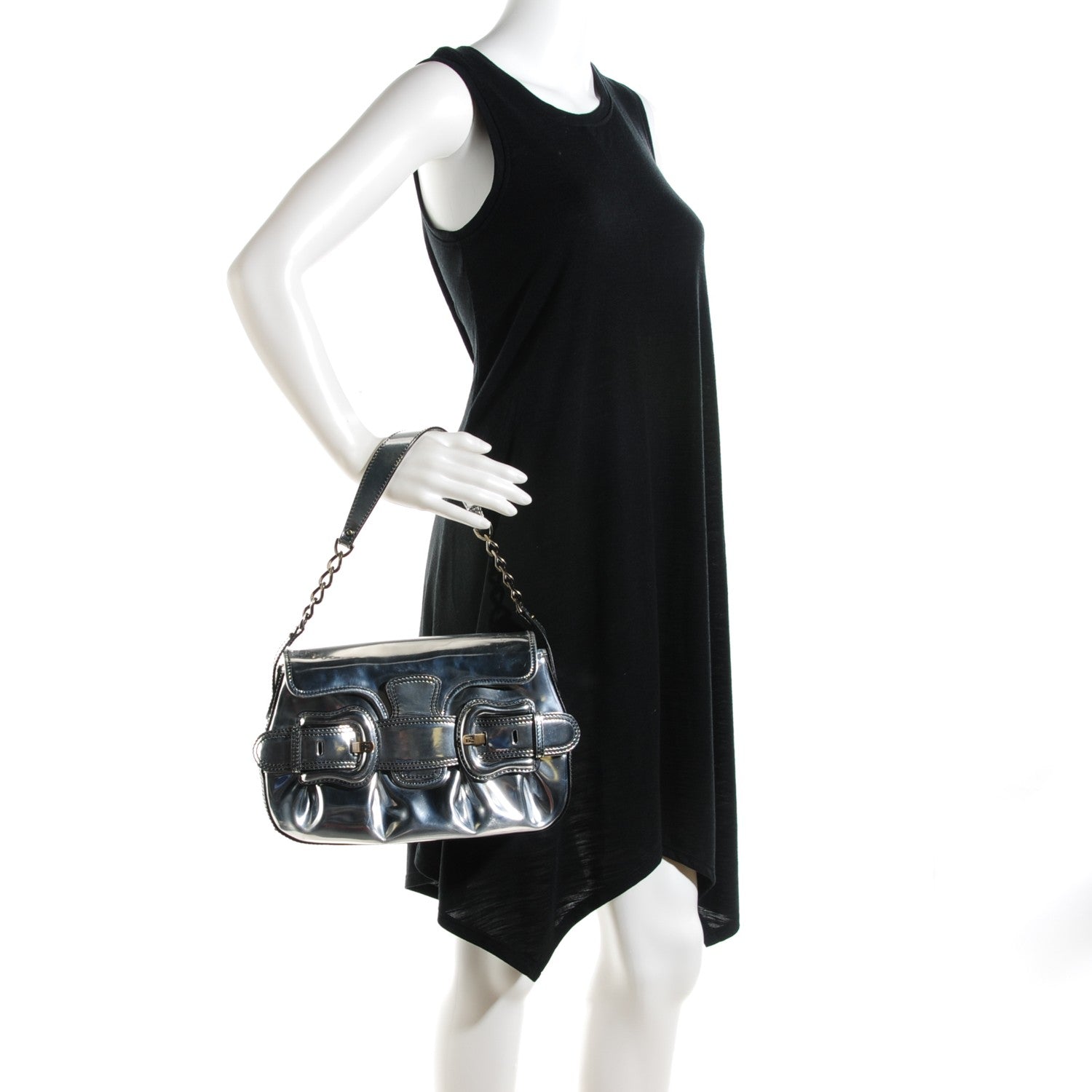 Fendi Metallic Calfskin B Bis Flap Bag Silver 2 of 7