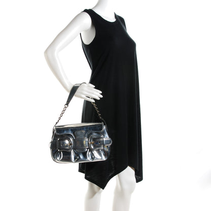 Fendi Metallic Calfskin B Bis Flap Bag Silver 2 of 7