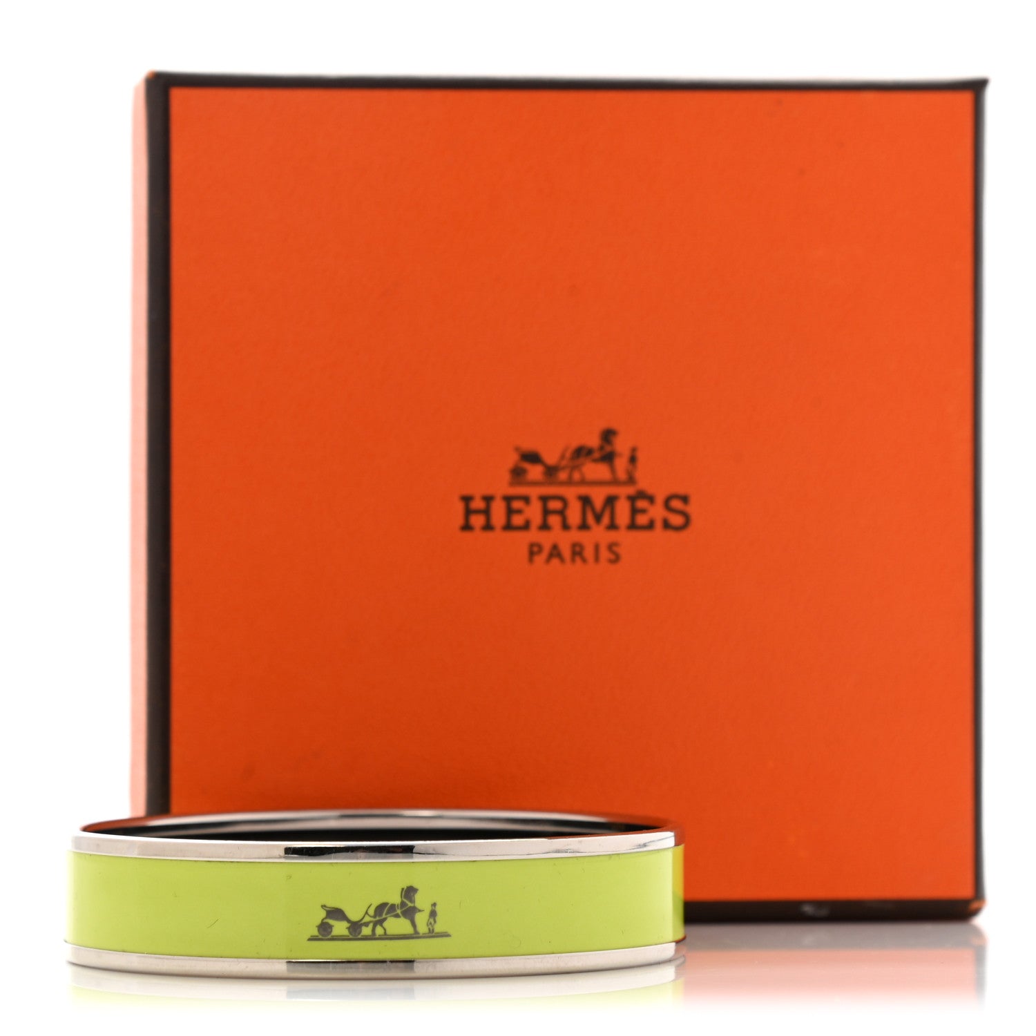 Hermes Enamel Printed Medium Caleche Bracelet 62 Lime 6 of 6