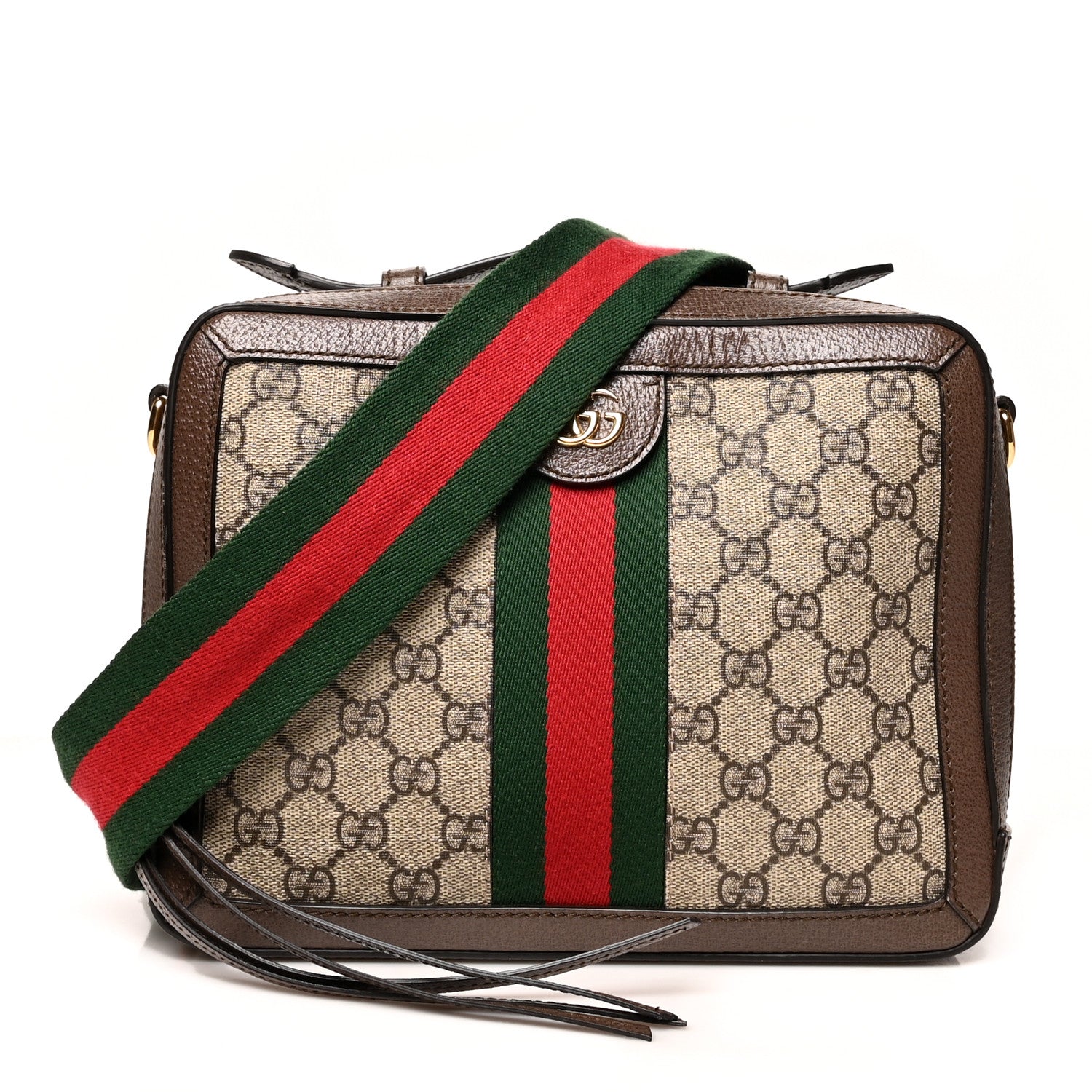 Gucci GG Supreme Monogram Web Small Ophidia Top Handle Shoulder Bag Brown 1 of 12