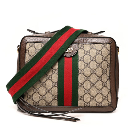 Gucci GG Supreme Monogram Web Small Ophidia Top Handle Shoulder Bag Brown 1 of 12