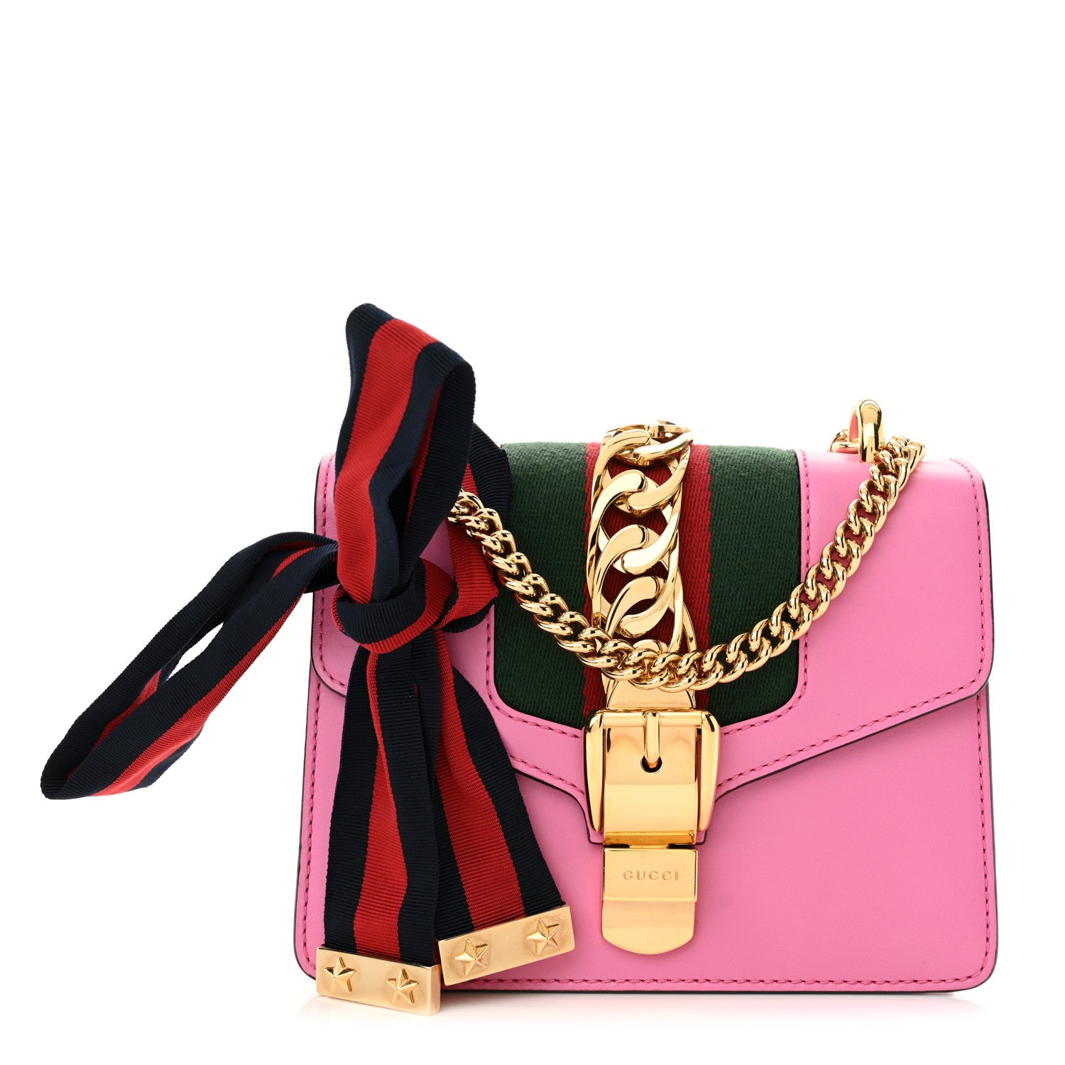 Gucci Vitello Fontanella Web Mini Sylvie Chain Shoulder Bag Pink Tropical Flower 1 of 10
