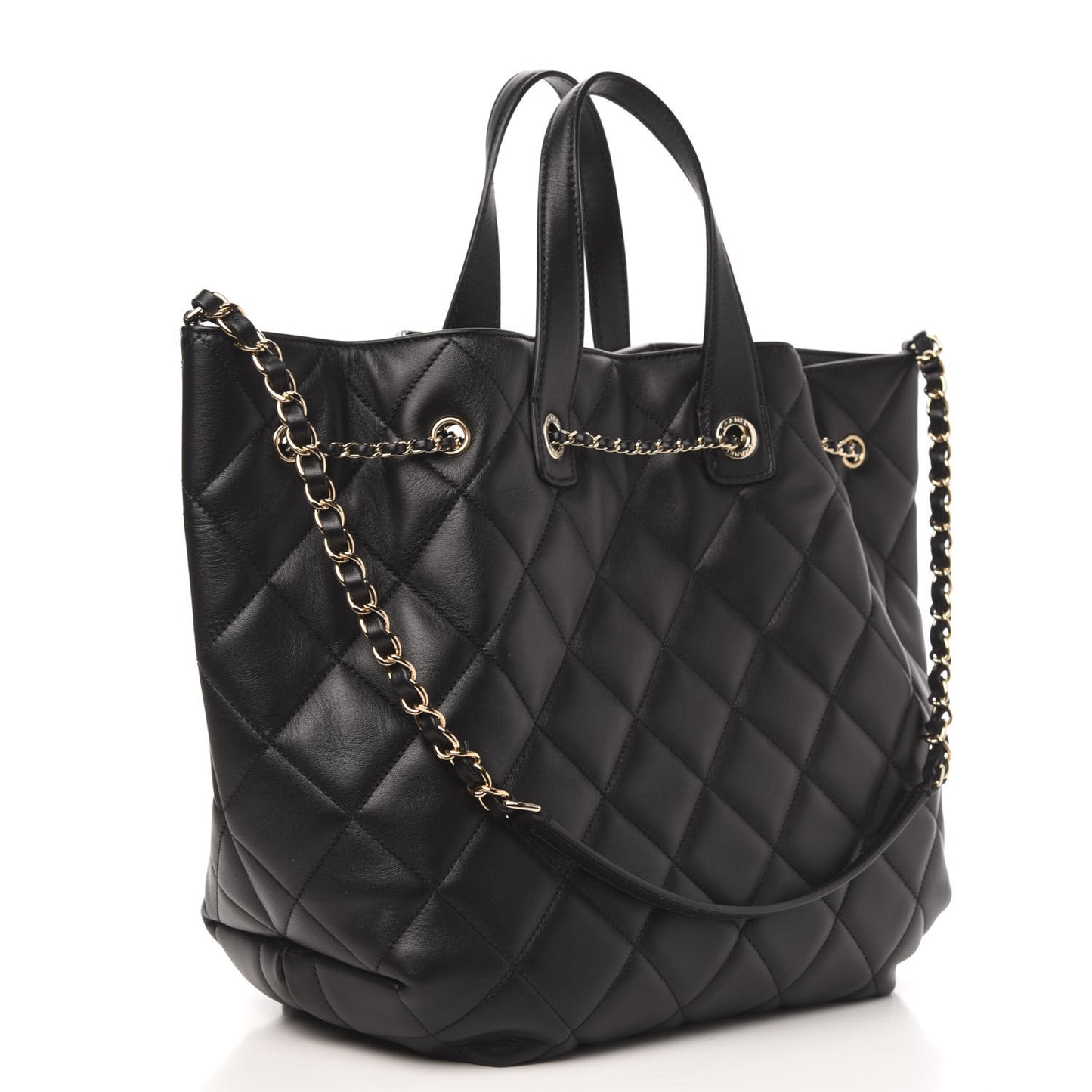 Lambskin Quilted CC Dweller Drawstring Tote Black