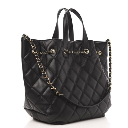 Chanel Lambskin Quilted CC Dweller Drawstring Tote Black 3 of 9