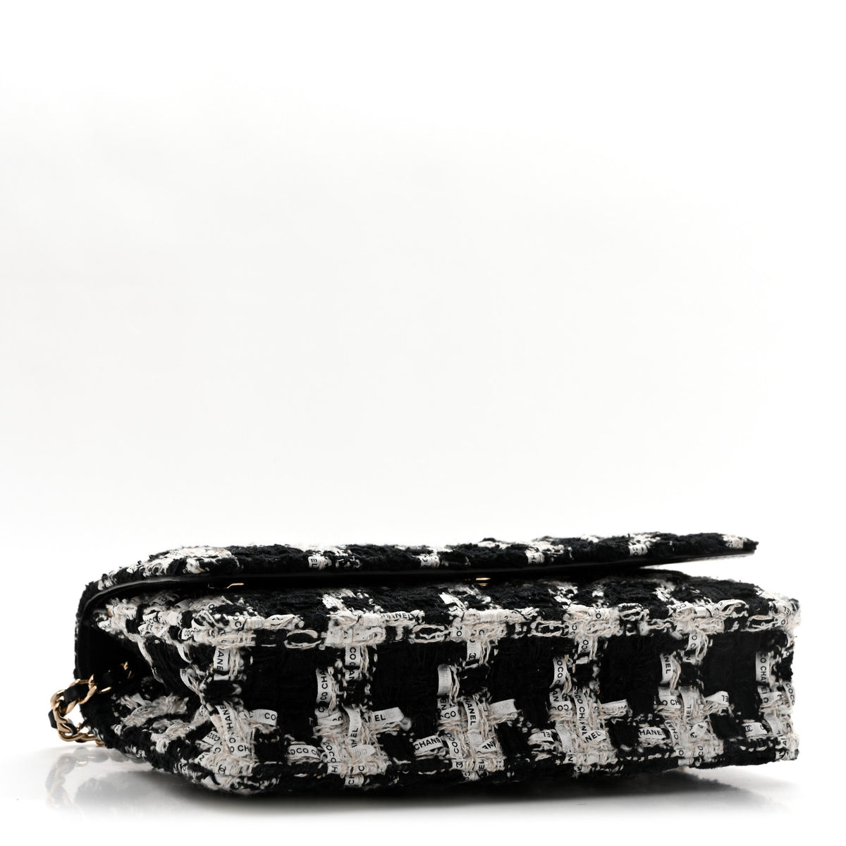 Tweed Quilted Wallet On Chain WOC Black Ecru White