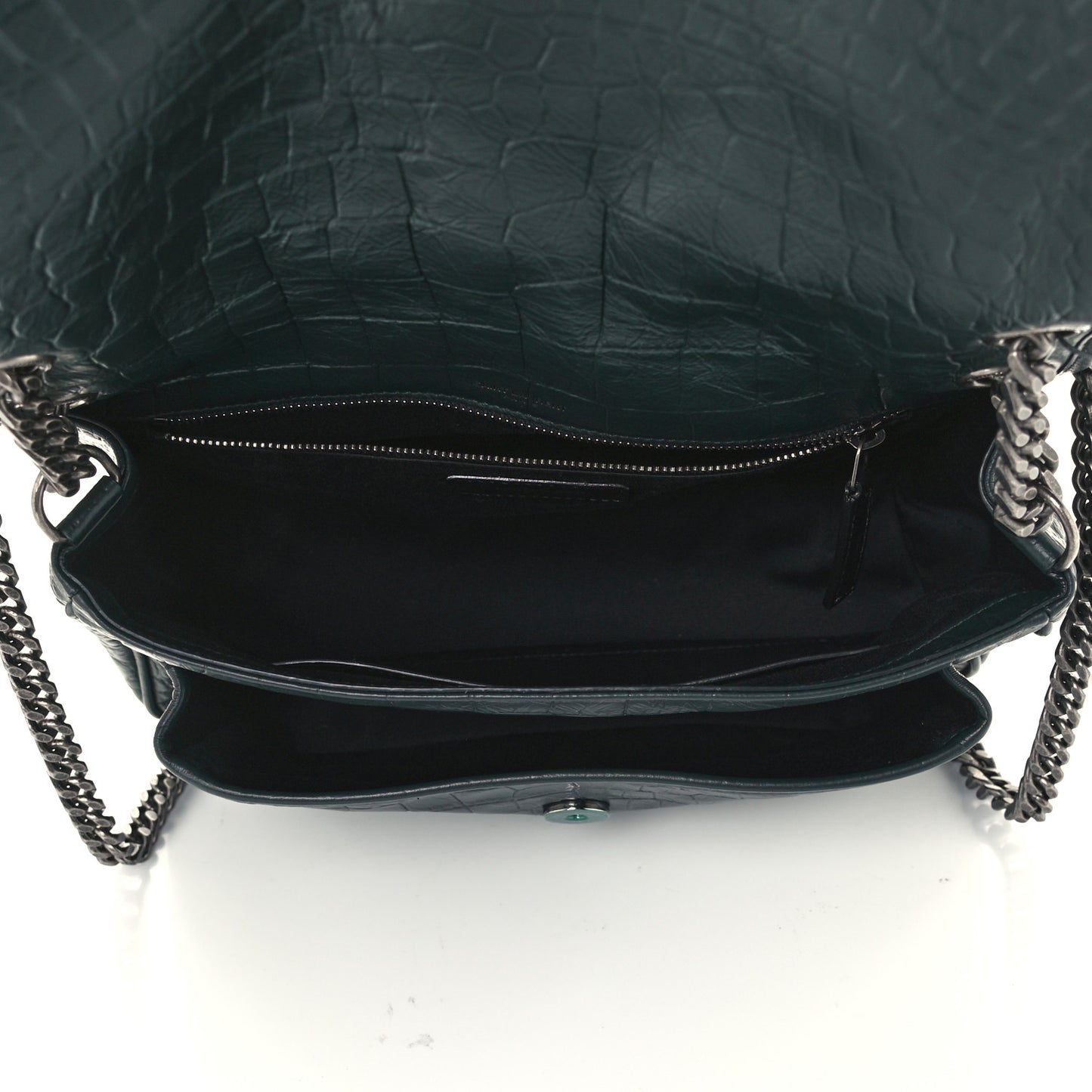 Crocodile Embossed Calfskin Monogram Medium Niki Chain Satchel Algea