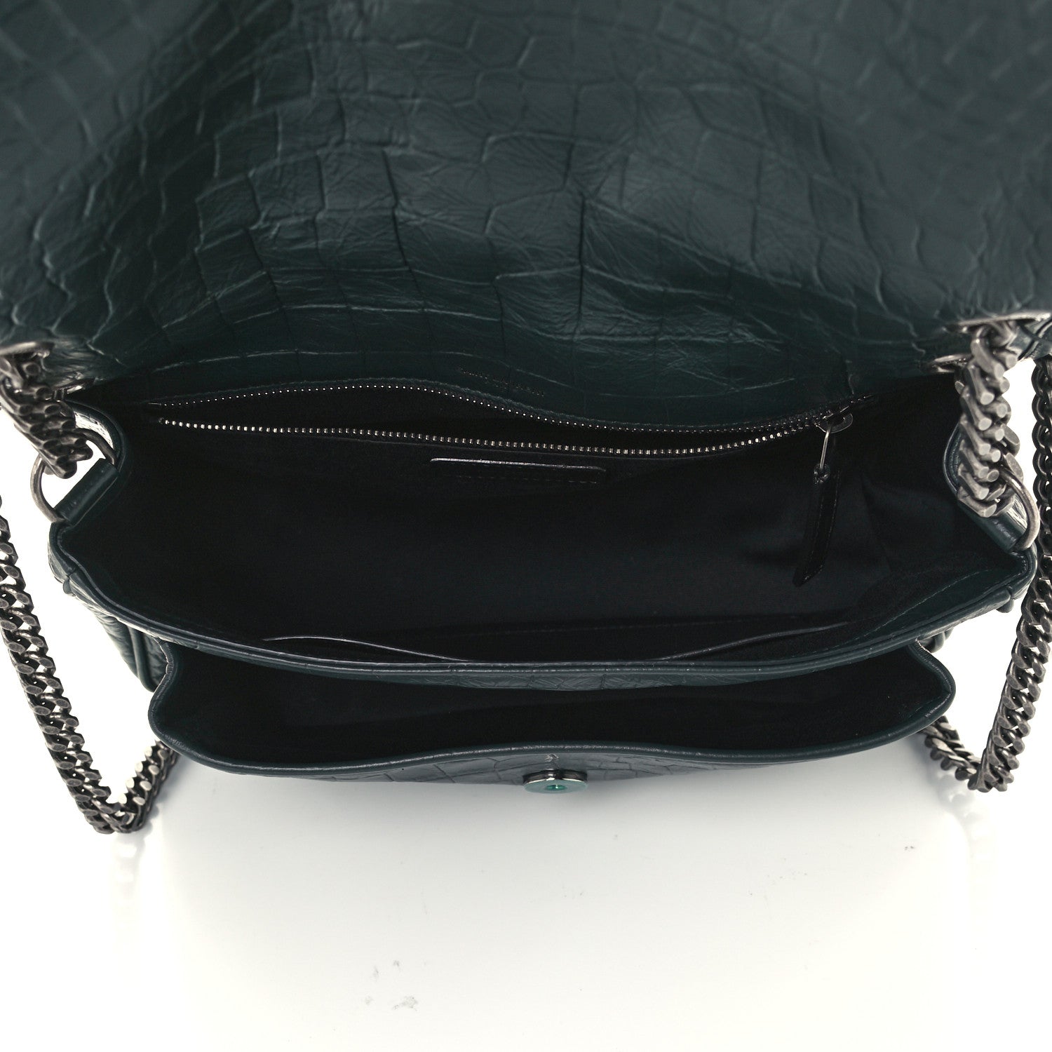 Saint Laurent Crocodile Embossed Calfskin Monogram Medium Niki Chain Satchel Algea 5 of 11