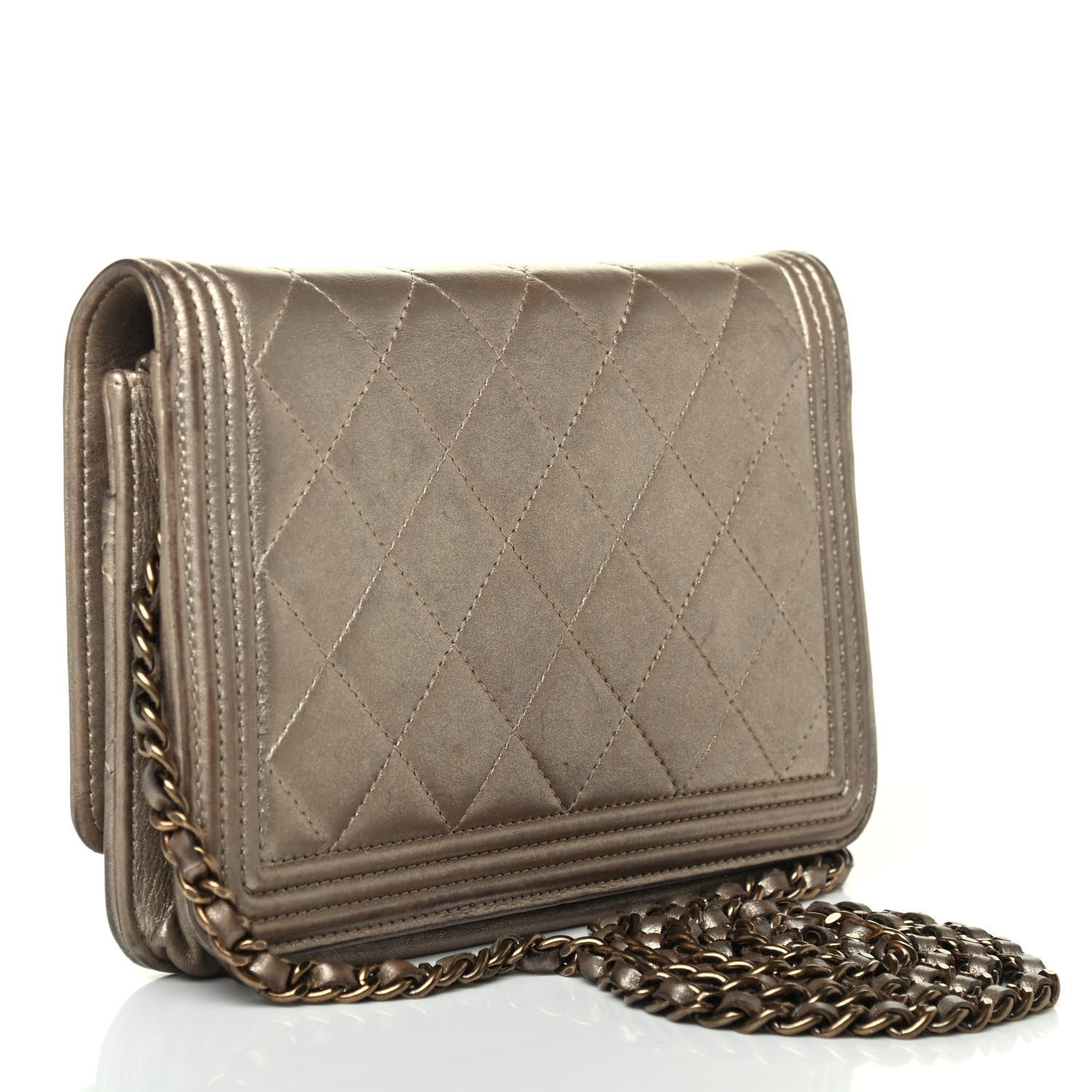 Chanel Metallic Calfskin Quilted Boy Wallet On Chain WOC Gold 2 of 4