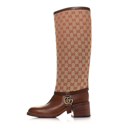 Gucci GG Monogram Calfskin Lola Tall Boots 40 Beige Ruggine Cuir 1 of 8