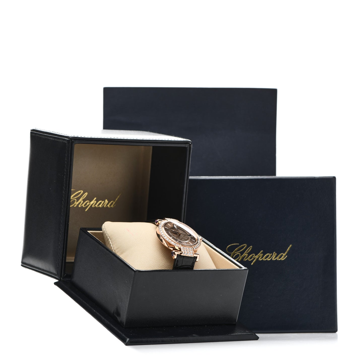18K Rose Gold Alligator Diamond Bezel 36mm Imperiale Quartz Watch Brown