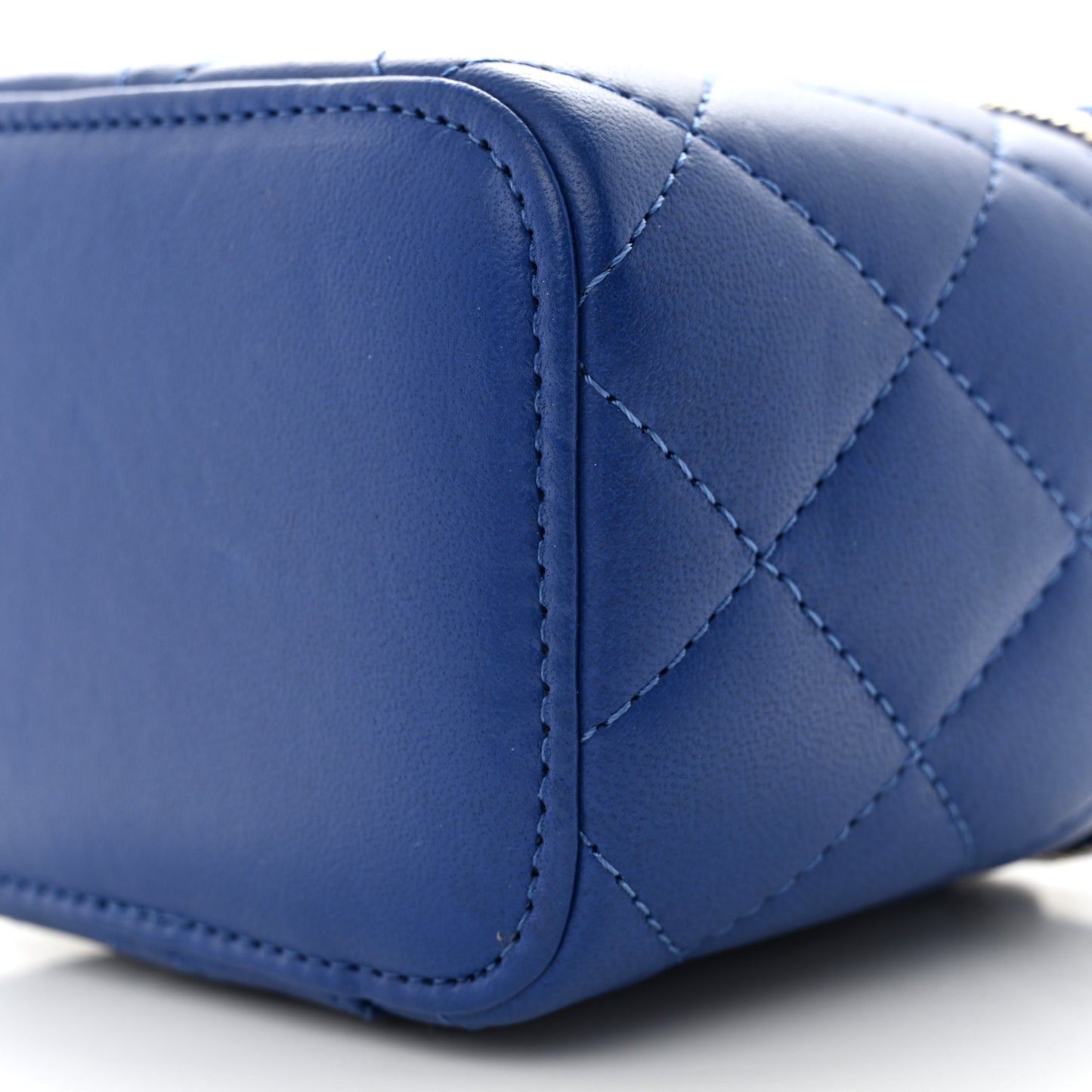 Lambskin Quilted Top Handle Mini Vanity Case With Chain Blue