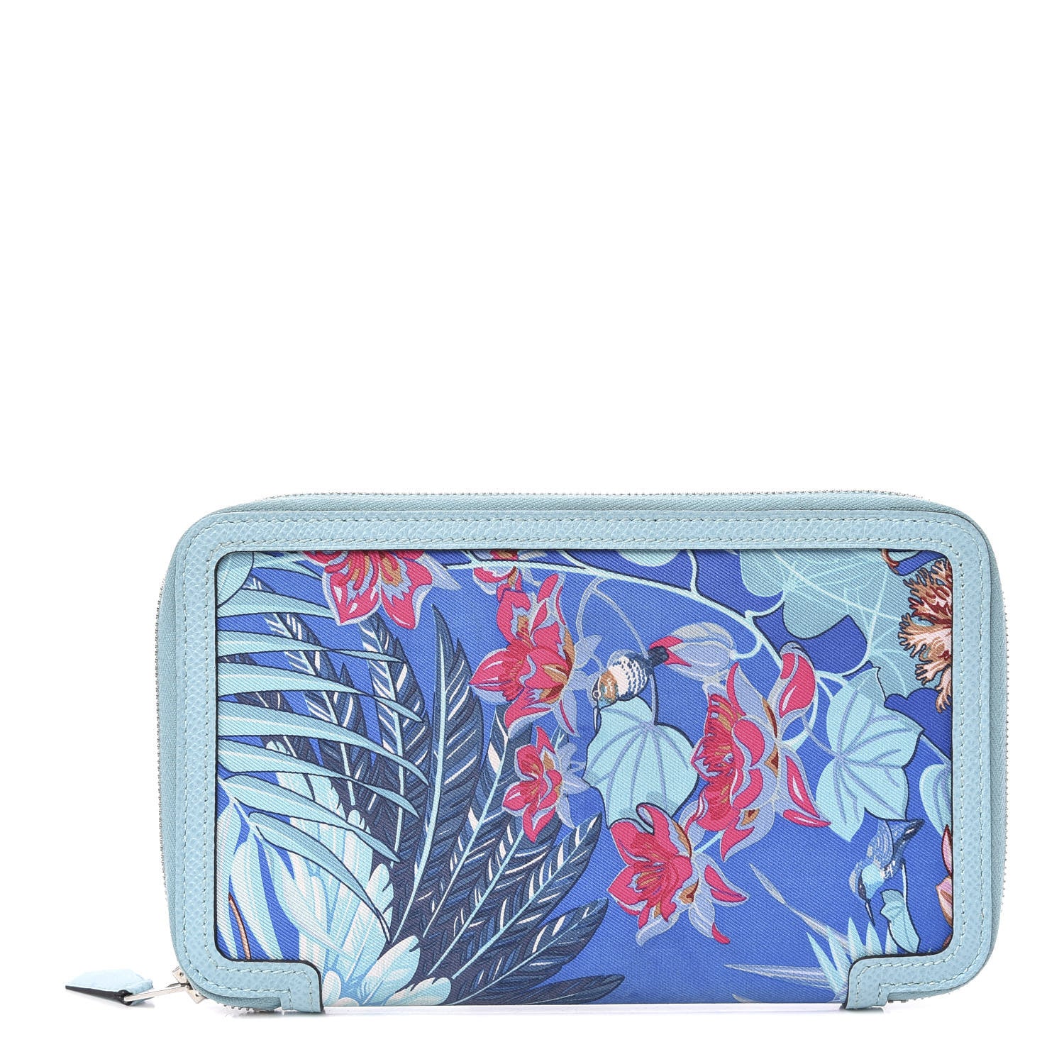 Hermes Epsom Printed Silk Flamingo Party Soie-Cool Wallet Mykonos Bleu Atoll 1 of 8