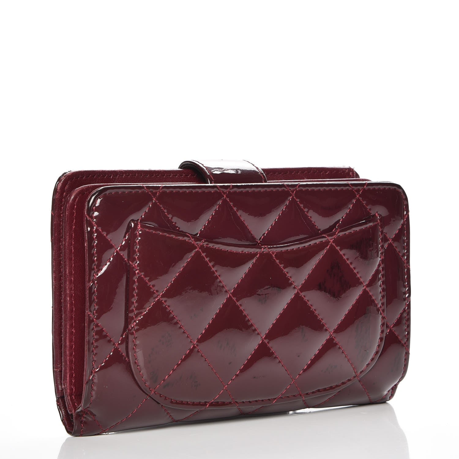 Chanel Patent Quilted Zip Pocket Wallet Burgundy 3 of 9