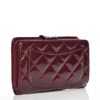 Chanel Patent Quilted Zip Pocket Wallet Burgundy 3 of 9