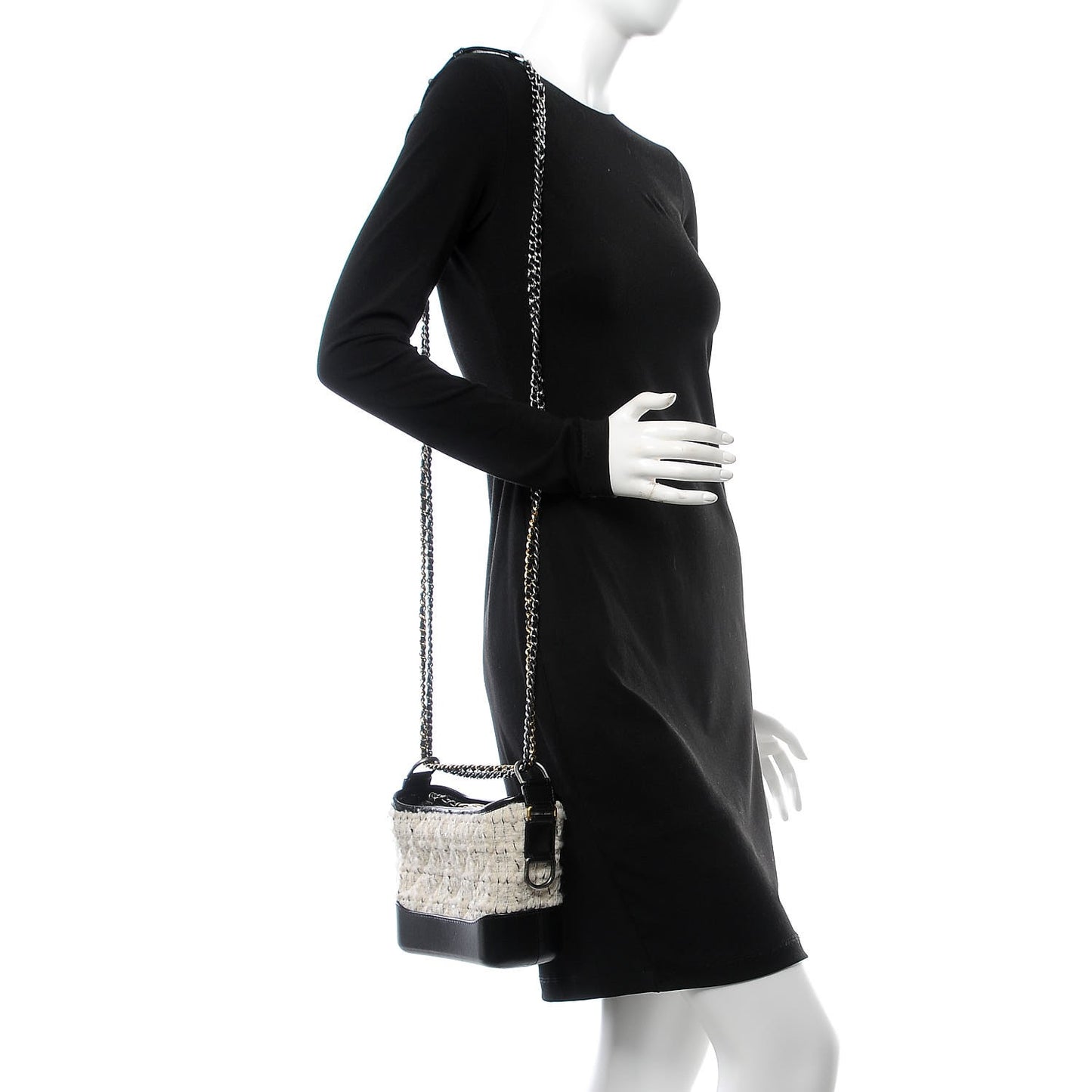 Tweed Calfskin Quilted Small Gabrielle Hobo Ivory Black