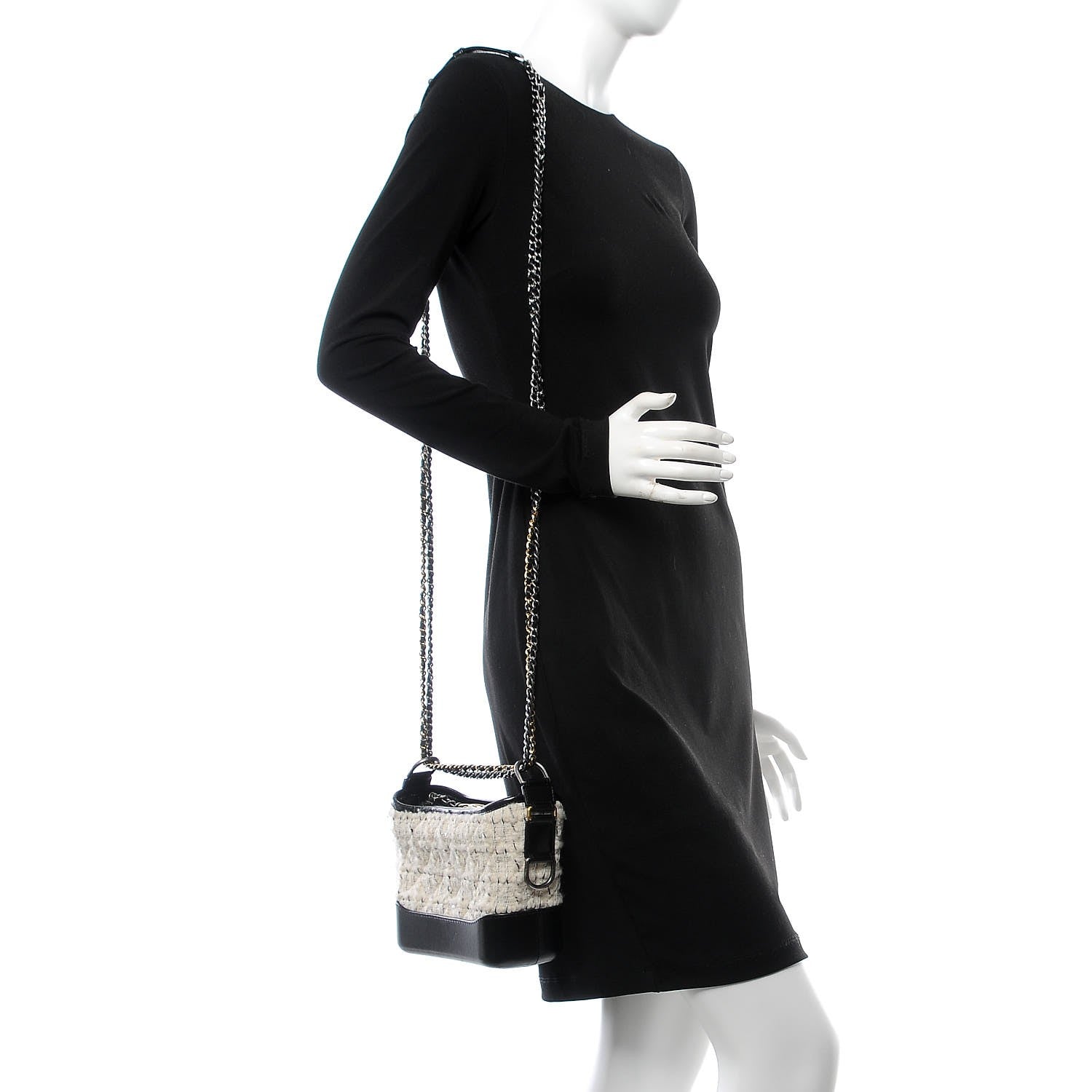 Chanel Tweed Calfskin Quilted Small Gabrielle Hobo Ivory Black 2 of 8
