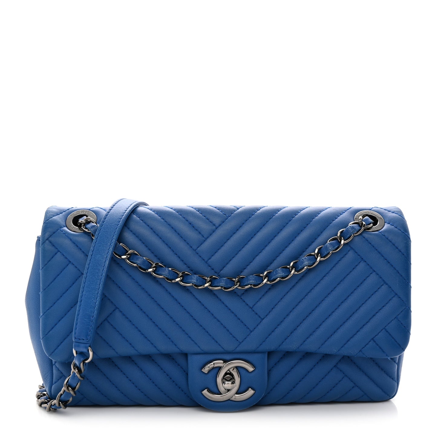 Lambskin Quilted Medium CC Crossing Flap Blue