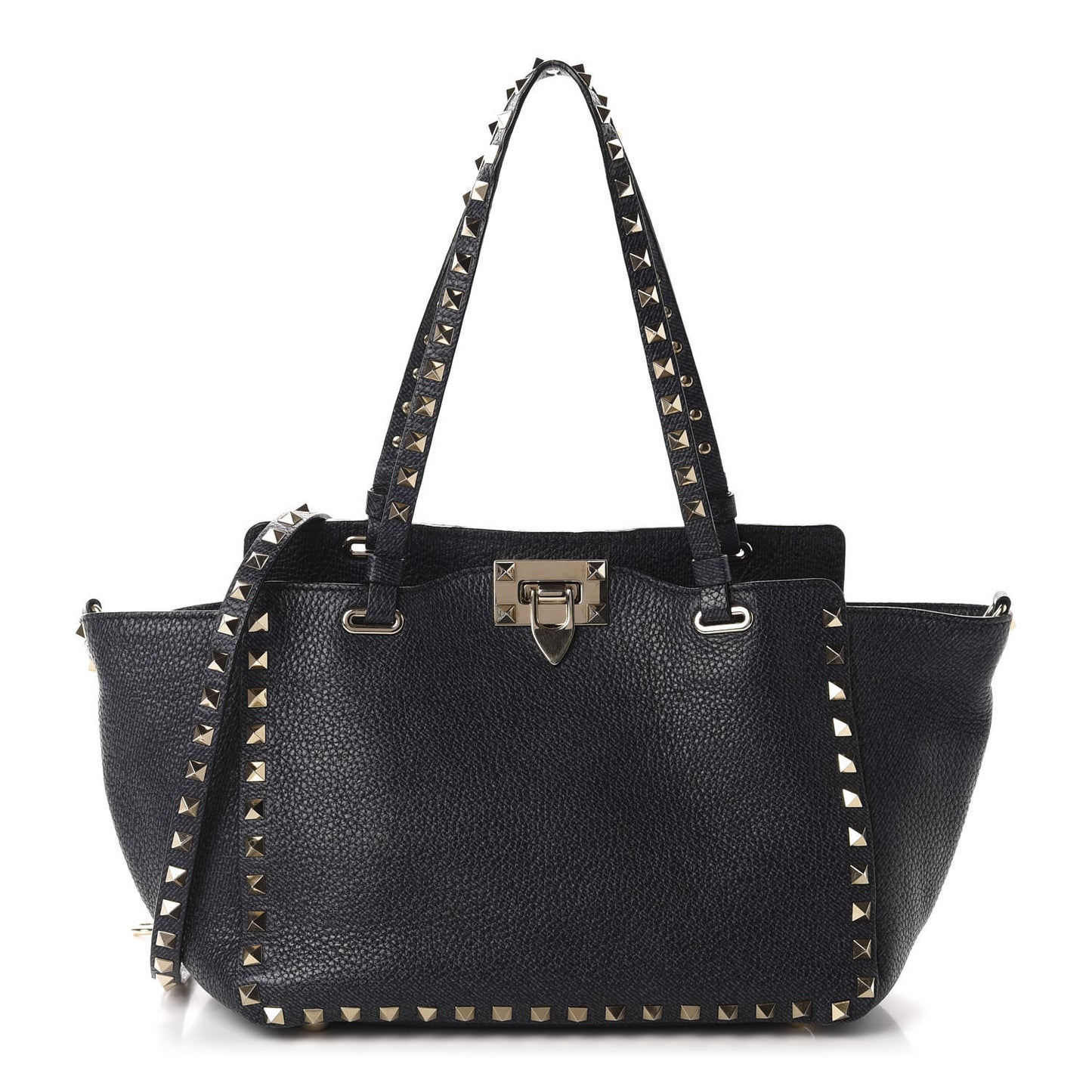 Pebbled Calfskin Small Rockstud Tote Marine