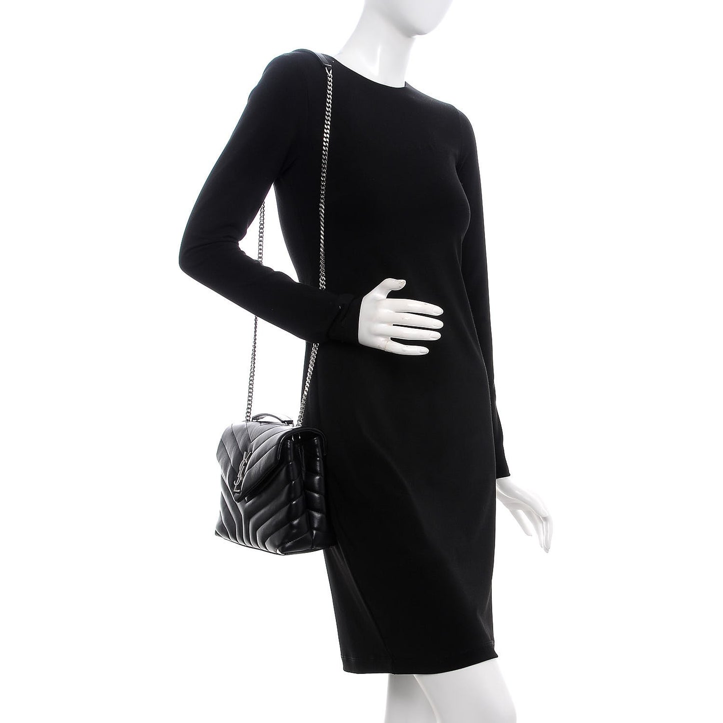 Calfskin Y Quilted Monogram Small Loulou Chain Satchel Black