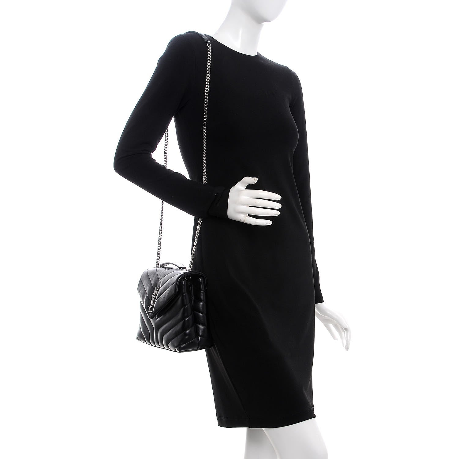Saint Laurent Calfskin Y Quilted Monogram Small Loulou Chain Satchel Black 2 of 10