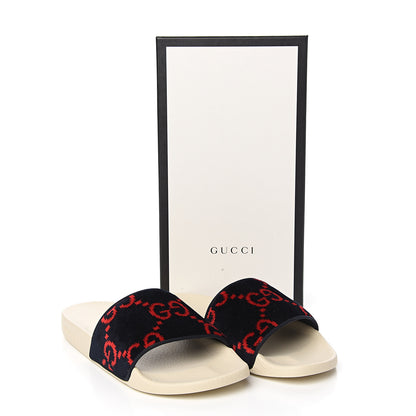 Gucci Terry Cloth GG Monogram Slide Sandals 40 Blue Red 9 of 9