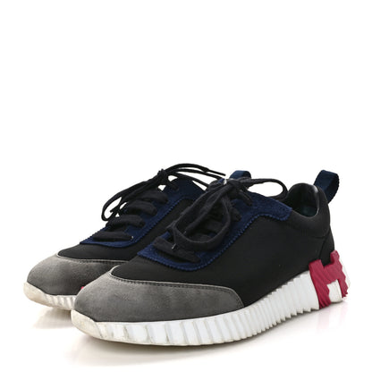 Hermes Technical Canvas Suede Goatskin Womens Bouncing Sneakers 36 Black Gris Osmium 3 of 10