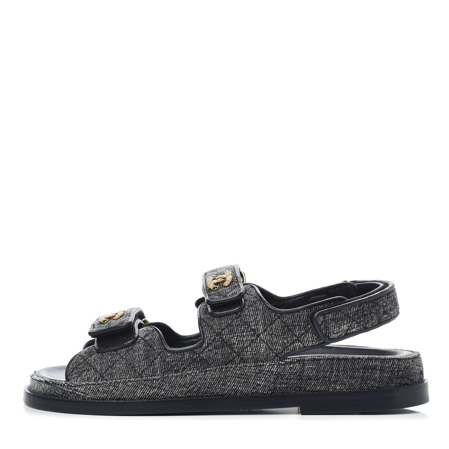 Chanel Velvet Velcro Dad Sandals 37 Grey 1 of 11