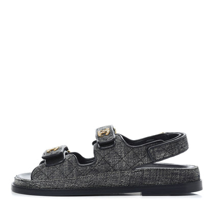 Chanel Velvet Velcro Dad Sandals 37 Grey 1 of 11
