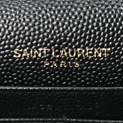 Saint Laurent Grain De Poudre Matelasse Chevron Monogram Envelope Chain Wallet Black 6 of 10