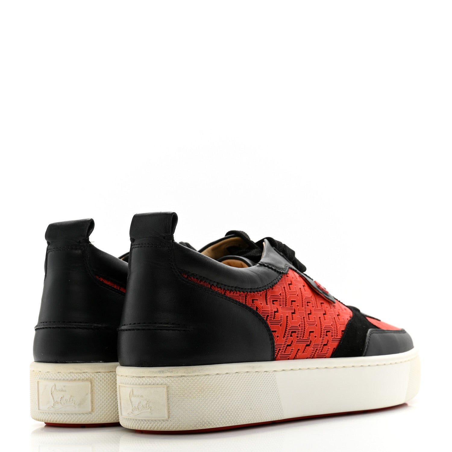 Christian Louboutin Calfskin Printed Mens Happyrui Techno Flat Sneakers 42.5 Black Smoothie 4 of 10