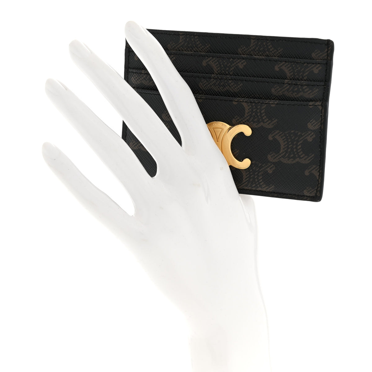 Celine Triomphe Canvas Triomphe Card Holder Tan 2 of 7