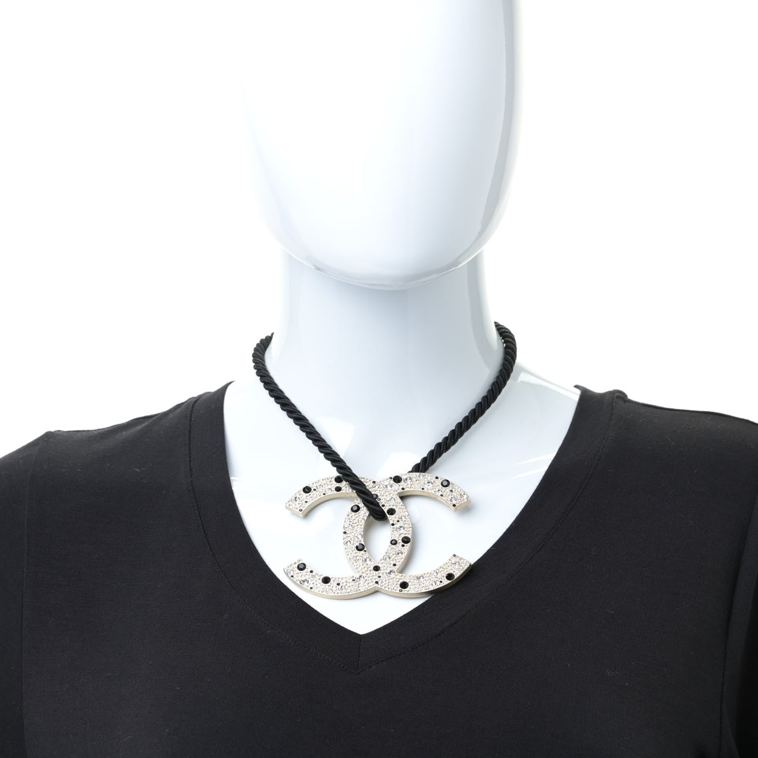 Chanel Crystal Resin CC Rope Necklace Black 2 of 6