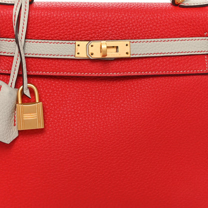 Hermes Togo Horseshoe Kelly Retourne 25 Rouge De Coeur Beton 8 of 11