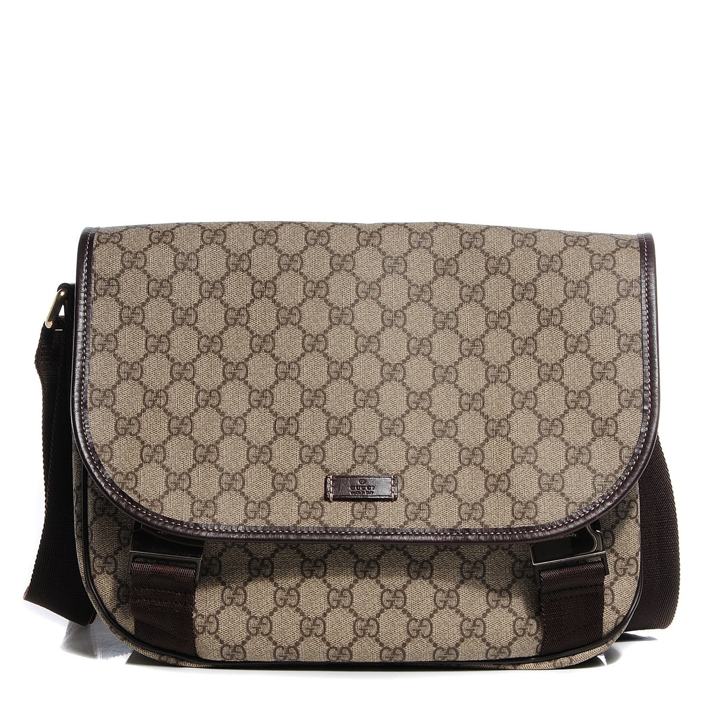 GG Plus Monogram Medium Double Buckle Flap Messenger Bag Beige Dark Brown