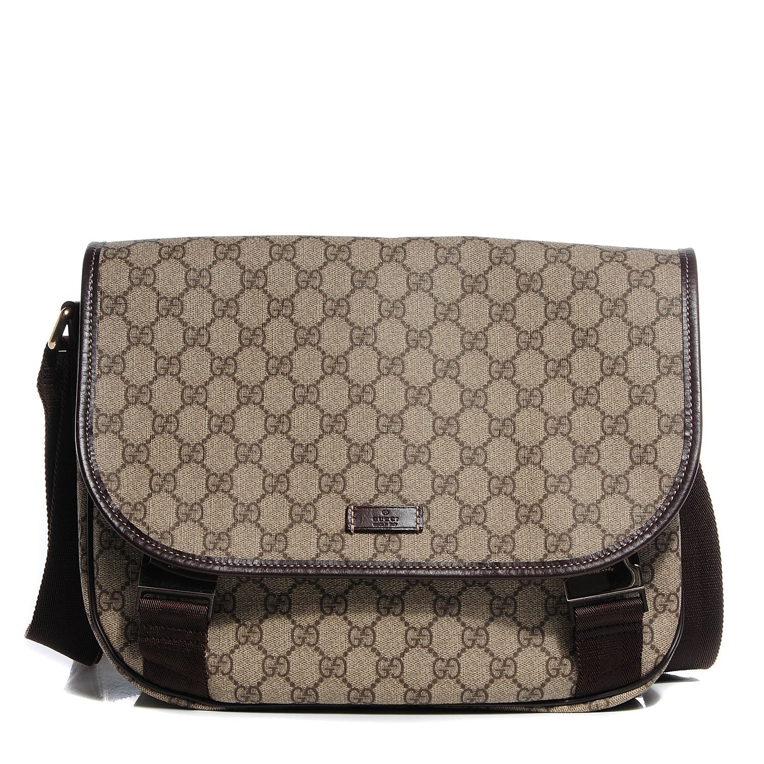 Gucci GG Plus Monogram Medium Double Buckle Flap Messenger Bag Beige Dark Brown 1 of 7