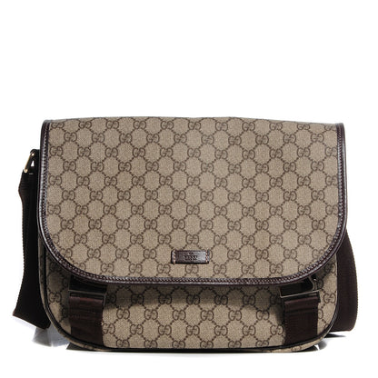 Gucci GG Plus Monogram Medium Double Buckle Flap Messenger Bag Beige Dark Brown 1 of 7